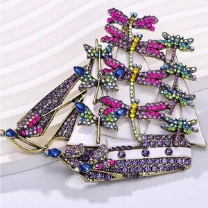 Colorful Dragonfly and Sailboat Brooch
Large size metal base
